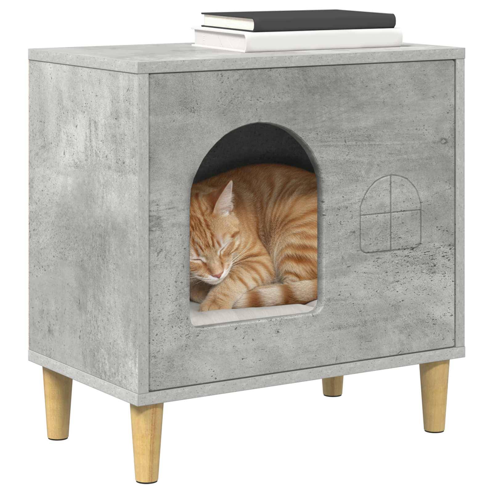 Abri Chat Intérieur Effet Béton Gris 52cm pour Chat Industriel Solide - ComfortXL Outdoor Living - Image 3