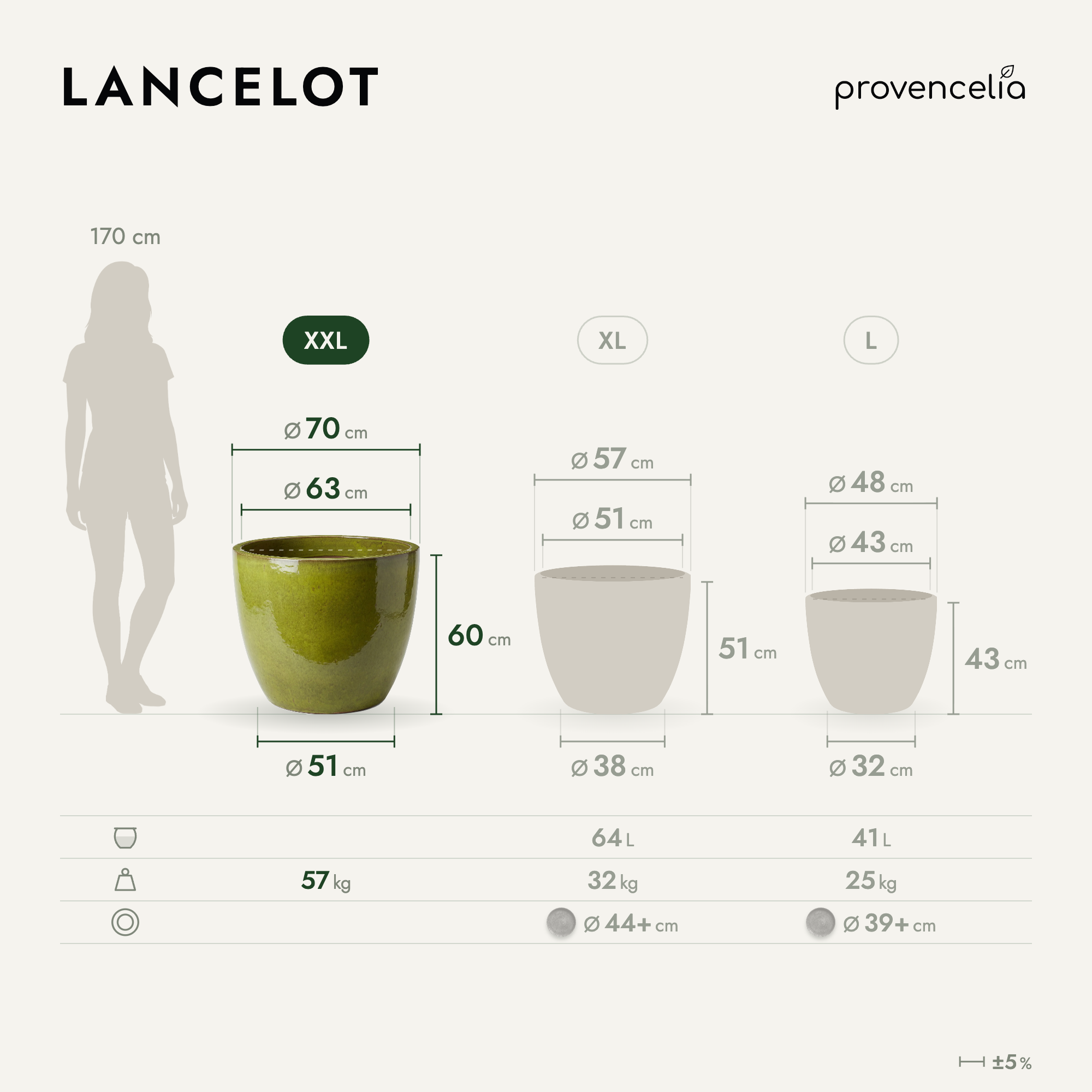 Provencelia - Pot LANCELOT 70x60cm vert tropical - Image 2