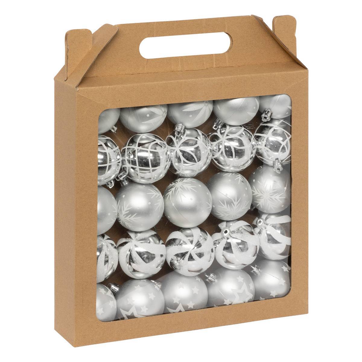 Fééric Lights & Christmas - Boules de Noël "Colorama de Noël" lot de 25 en plastique D6cm argent blanc - Atmosphera Créateur d'intérieur - Imagen 1