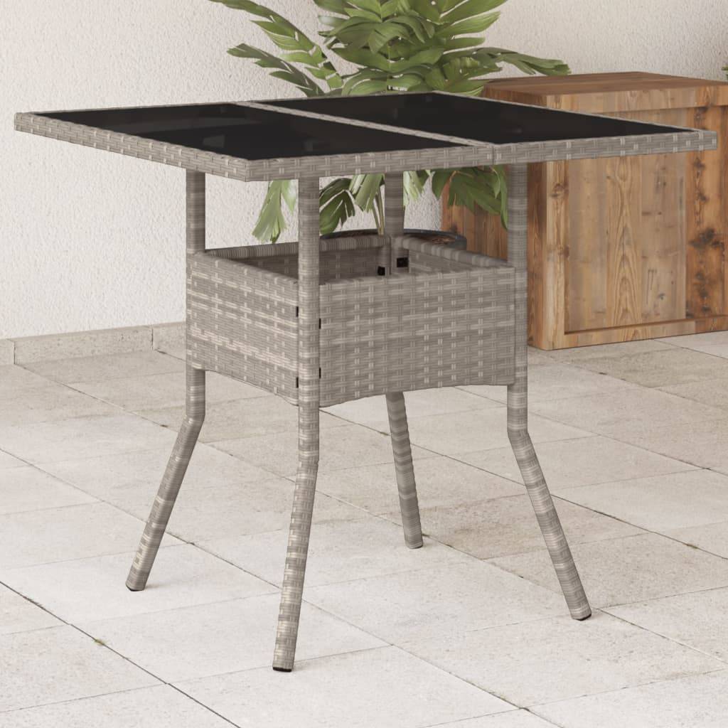 PANGIVO - Table de jardin résine tressée verre gris clair 80 x 80 x 75 cm - PANGIVO