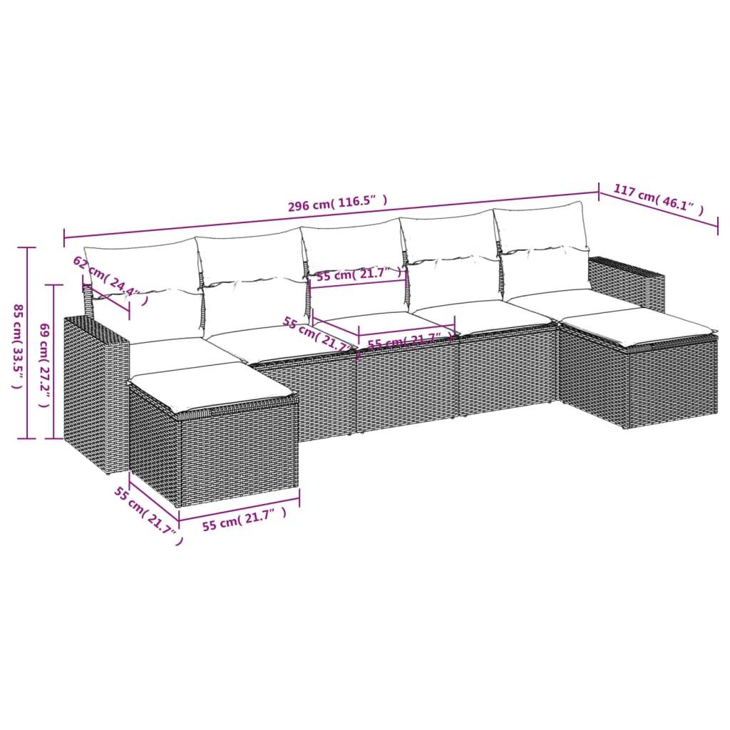 Canapé d'angle de jardin modulable 7 pièces résine tressée avec 2 tabourets pour balcon Beige Coussins Gris – ComfortXL Outdoor Living - Image 3