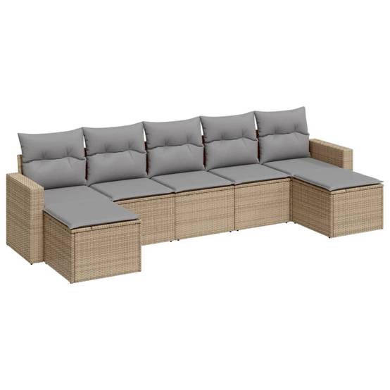 Canapé d'angle de jardin modulable 7 pièces résine tressée avec 2 tabourets pour balcon Beige Coussins Gris – ComfortXL Outdoor Living - Image 2