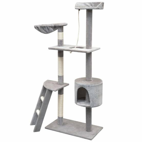 Helloshop26 - Arbre à chat griffoir grattoir niche jouet animaux peluché en sisal 150 cm gris - Image 2