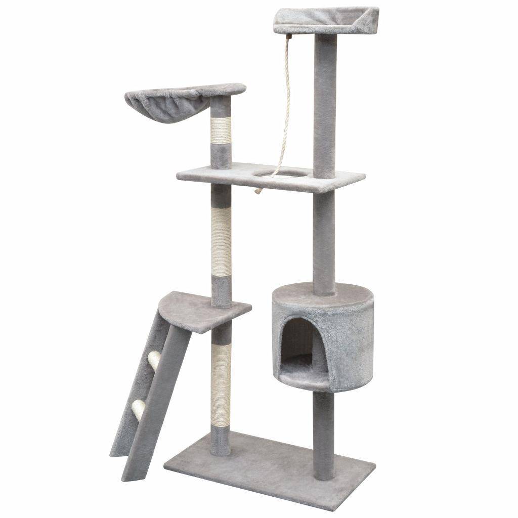 Helloshop26 - Arbre à chat griffoir grattoir niche jouet animaux peluché en sisal 150 cm gris - Imagen 2