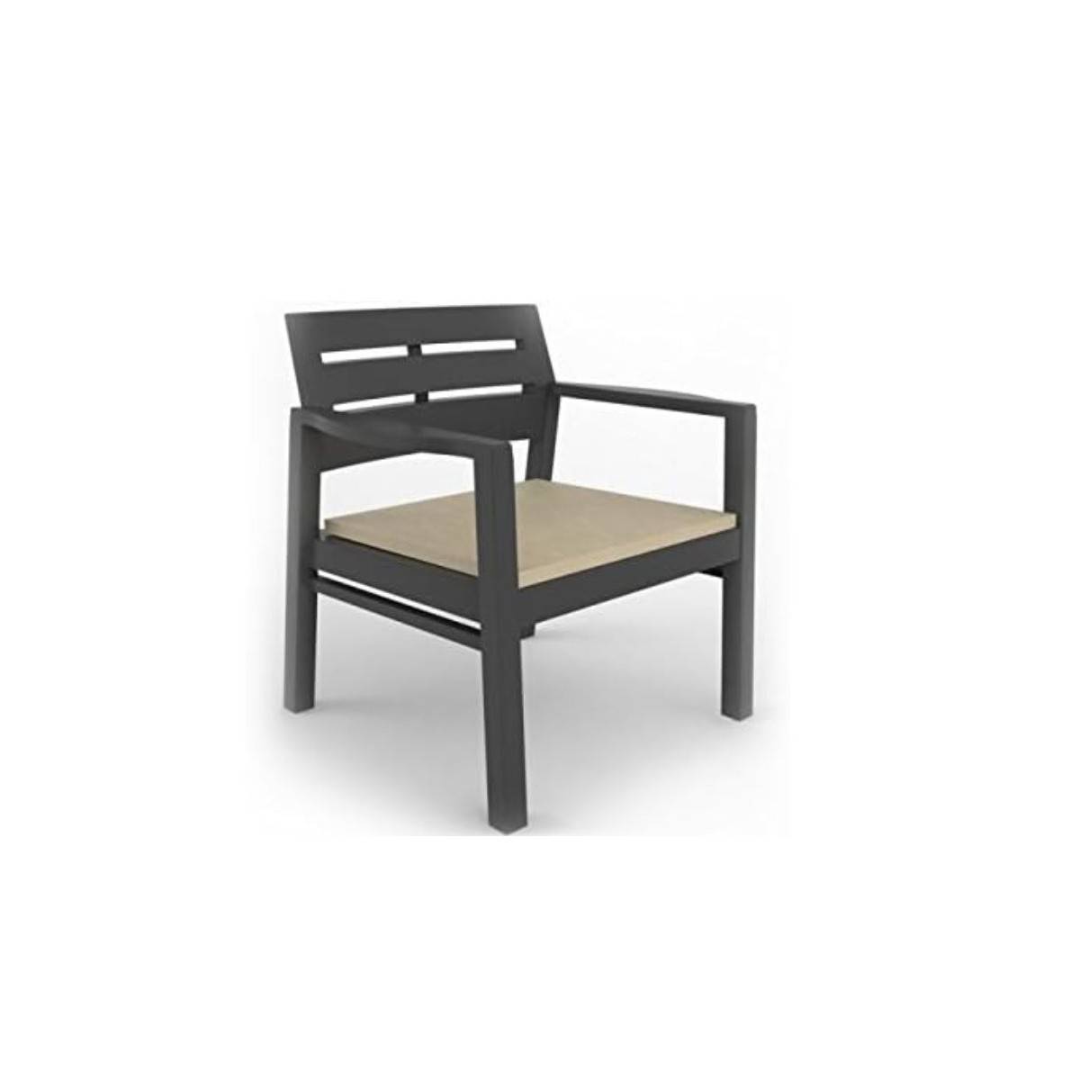 Salon de jardin 4 pièces Anthracite Canapé 2 places + 2 fauteuils + Table basse + 3 Coussins écru KZ GARDEN - Imagen 2