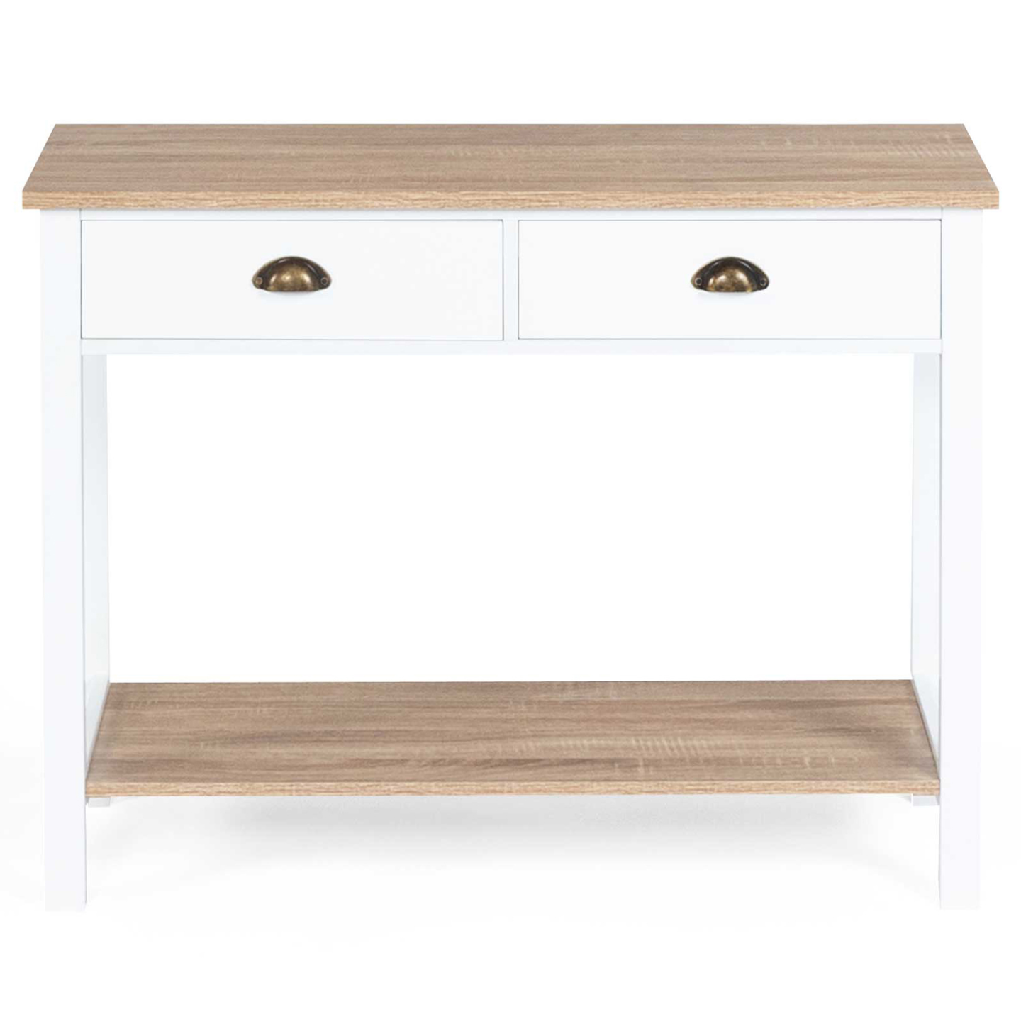 Console 2 tiroirs campagne ISIS 1 étagère bois et blanc - Image 5