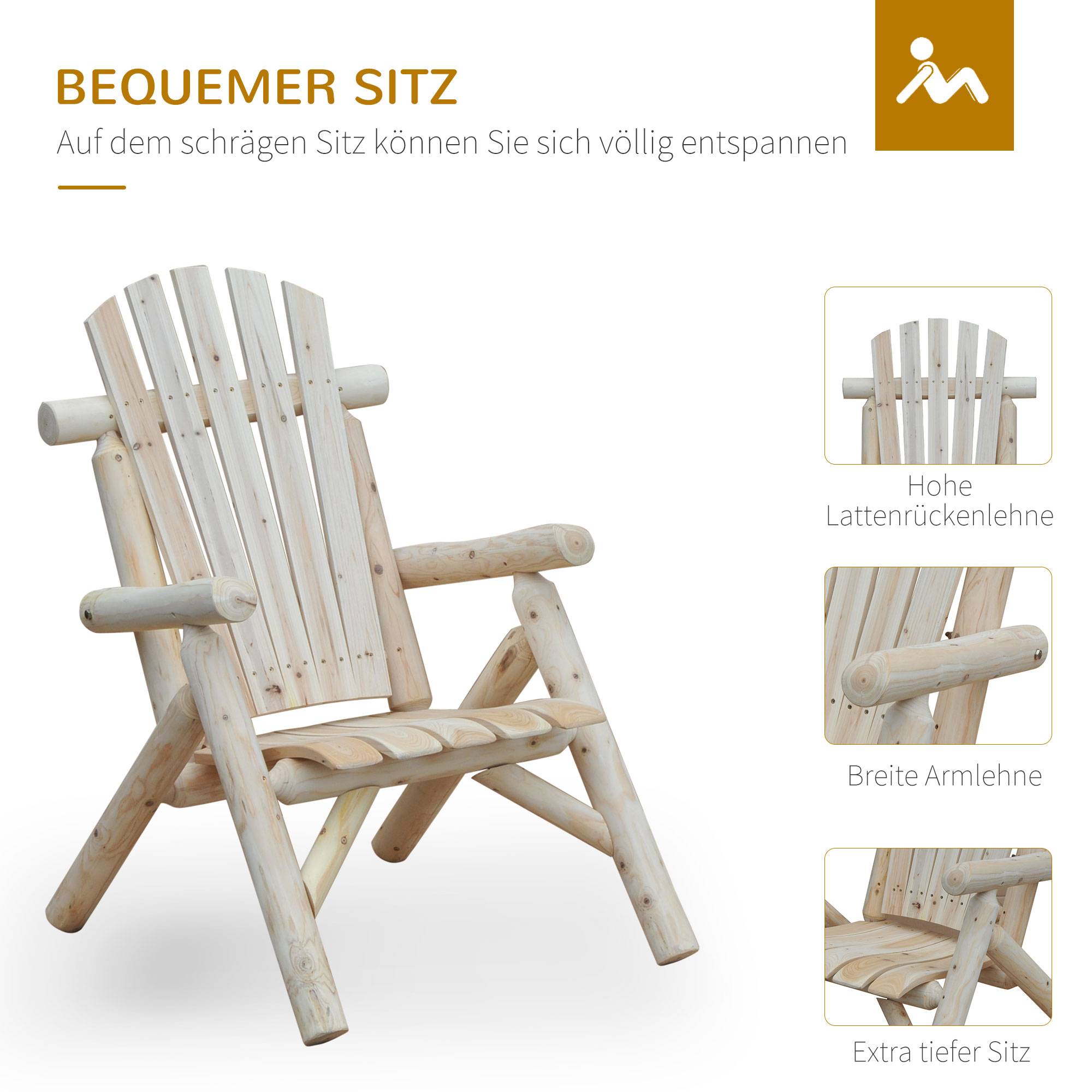 Chaise Adirondack en bois, résistante aux intempéries, 83x68x101 cm, finition naturelle - Image 7
