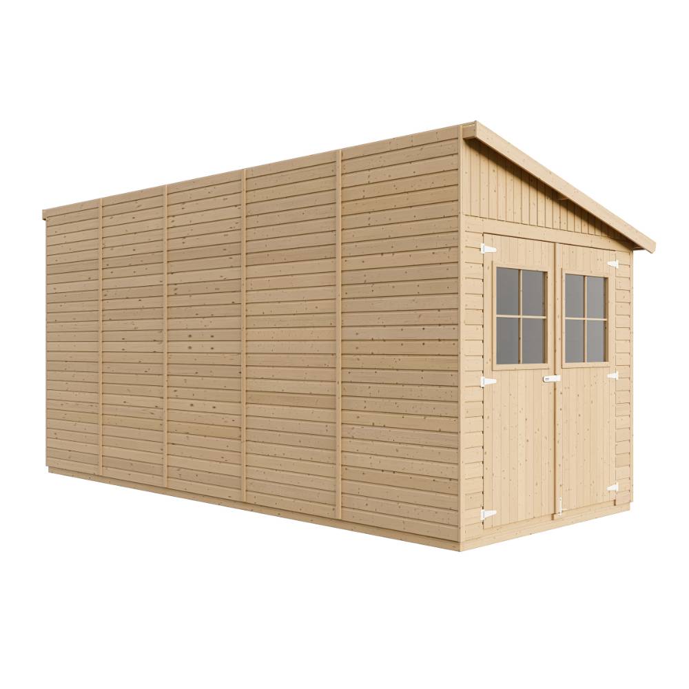 Timbela - Abri de Jardin en Bois Naturel H244x218x514 cm /10 m² avec paroi latérale et fenêtres - 17 mm d’épaisseur - Timbela M341A - Image 4
