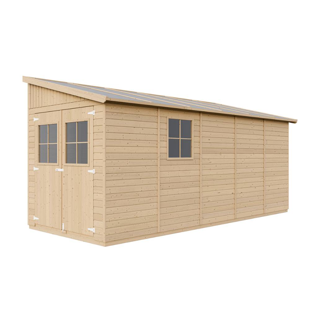 Timbela - Abri de Jardin en Bois Naturel H244x218x514 cm /10 m² avec paroi latérale et fenêtres - 17 mm d’épaisseur - Timbela M341A - Image 3