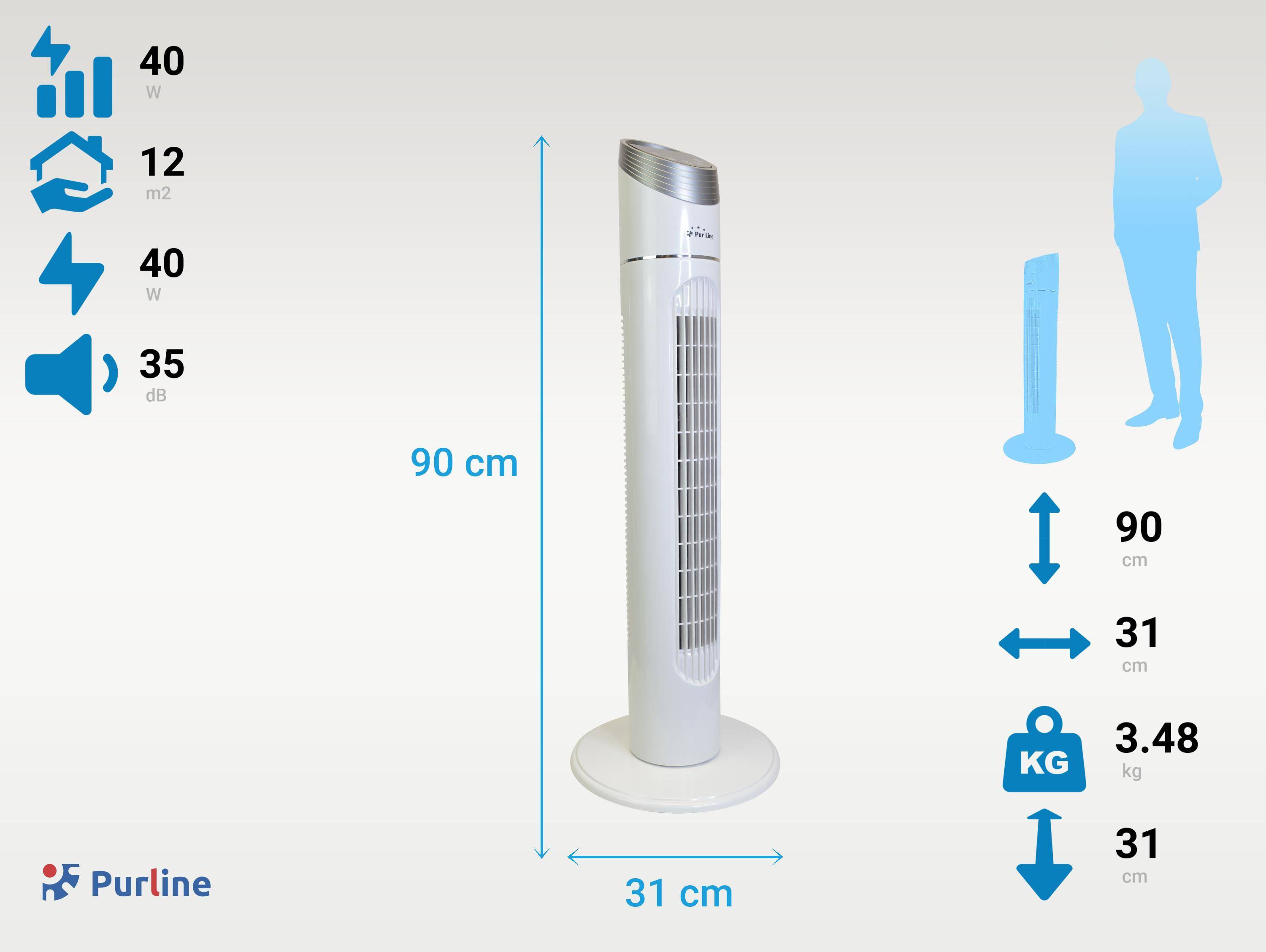 Purline - Ventilateur Colonne 40W avec 3 vitesses et oscillant - Purline - Image 3