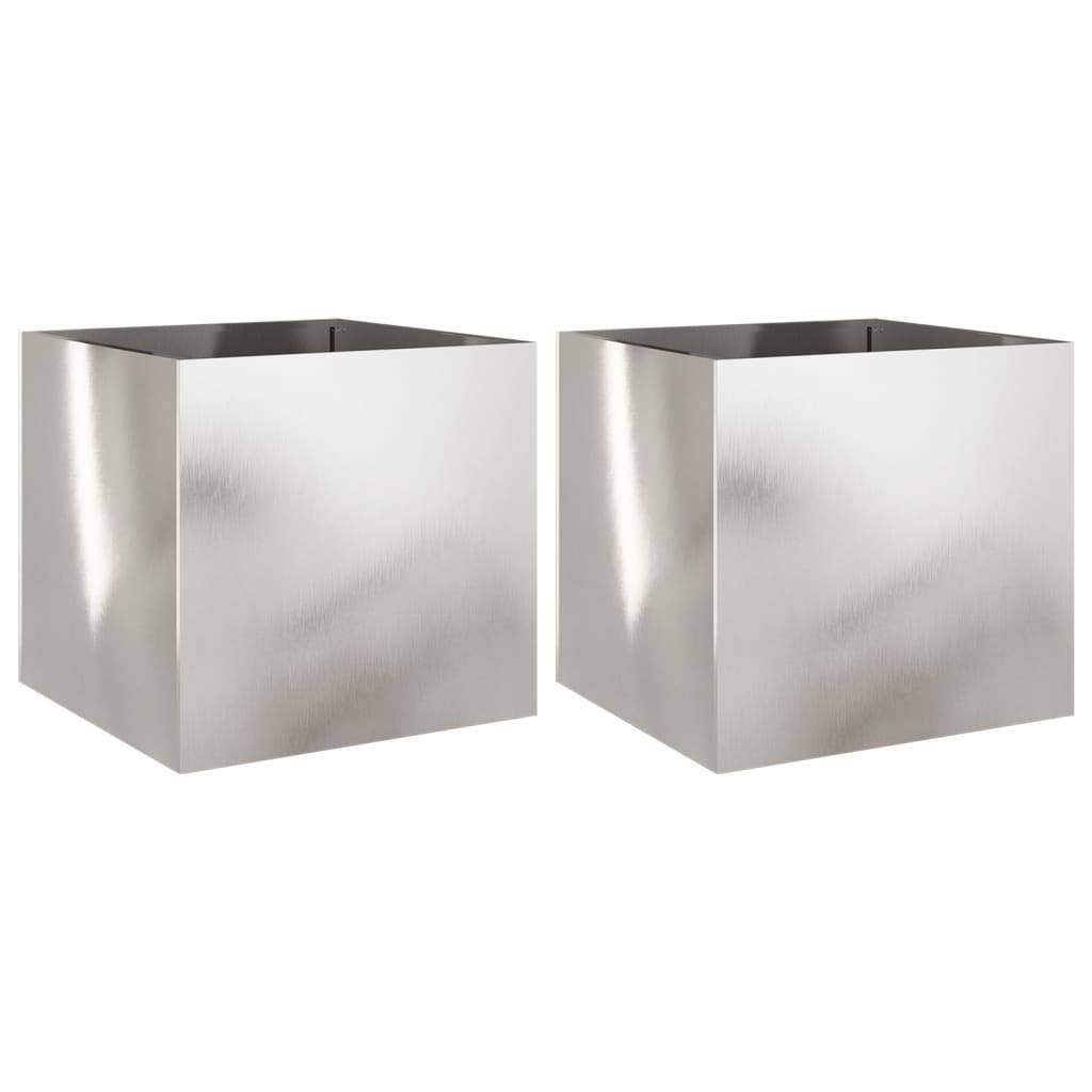 Jardinières lot de 2 acier inoxydable argenté 49 x 47 x 46 cm - PANGIVO - Image 2