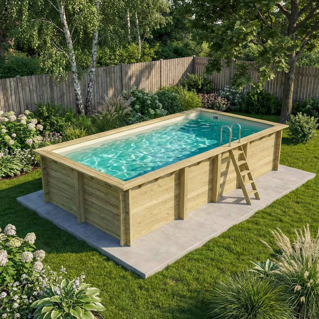 Altanka - Piscine hors sol en bois AQUA 7 x 3.75 - H.1.45 m, sable, fixations à sceller - BAS7308OSPI3 - ALTANKA - Image 2