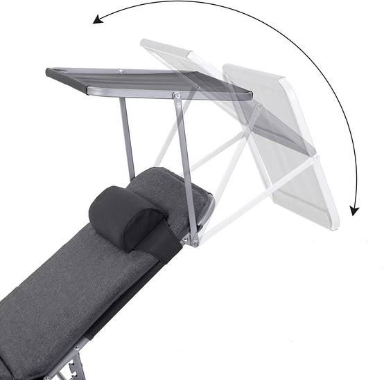 Chaise longue bain de soleil transat de relaxation avec matelas 3 cm coussin dossier et parasol inclinables pliable 53 x 193 x 29 5 cm charge 150 kg - Image 5