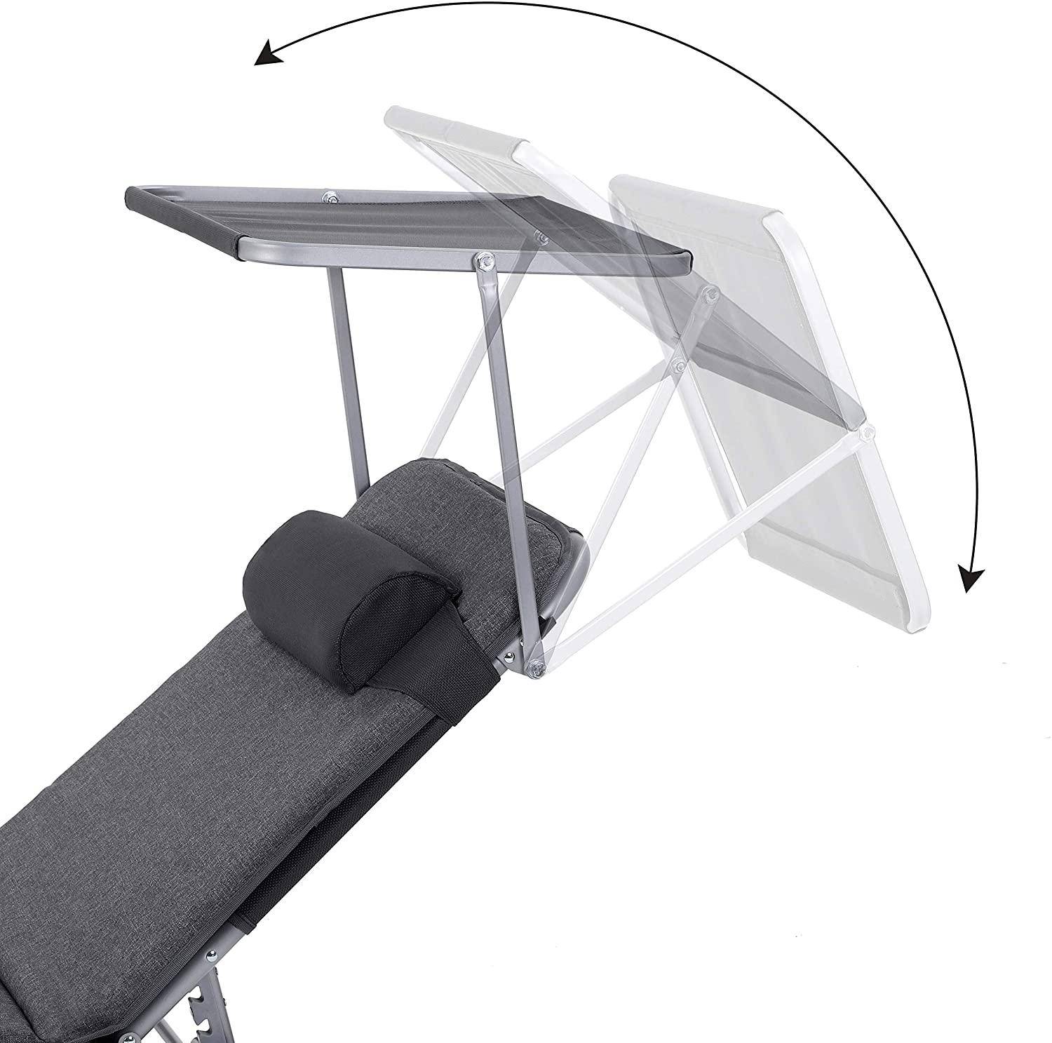Chaise longue bain de soleil transat de relaxation avec matelas 3 cm coussin dossier et parasol inclinables pliable 53 x 193 x 29 5 cm charge 150 kg - Image 5