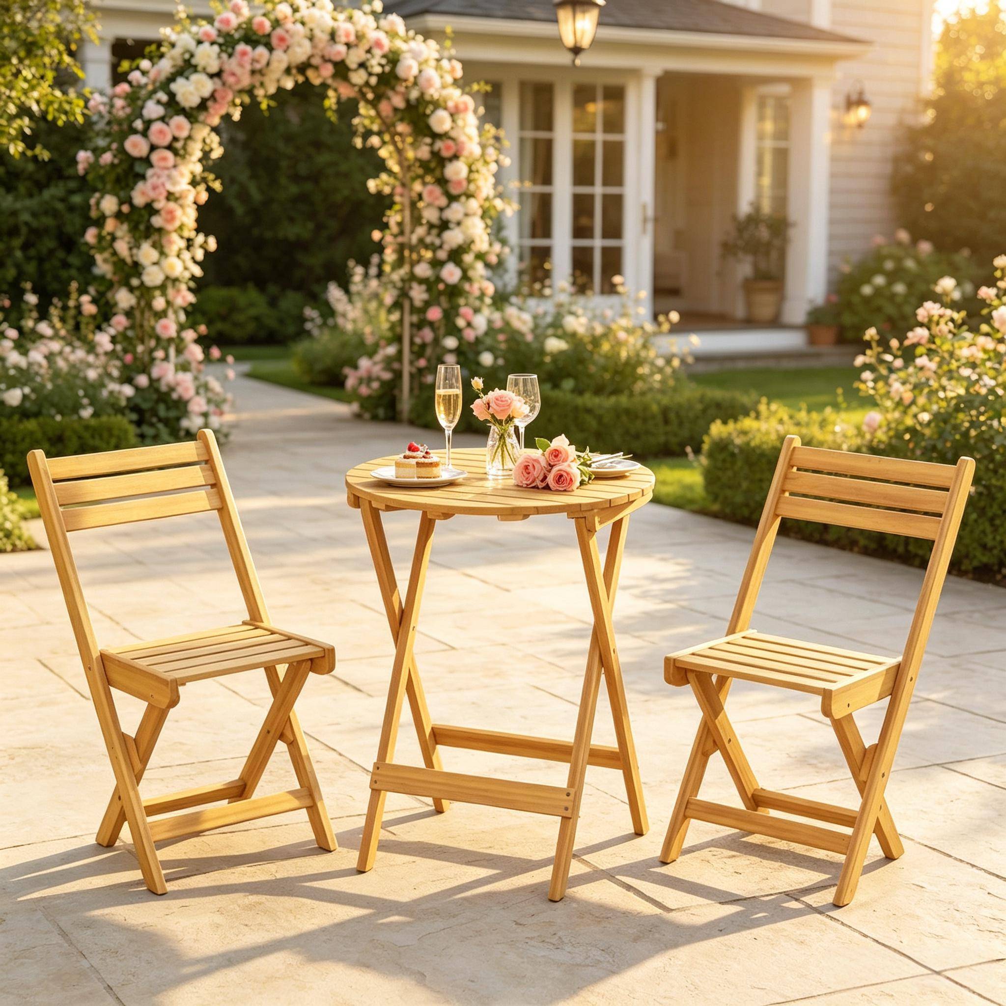 ComfortXL - Salon de jardin bistrot pliant acacia naturel table 60 cm 2 chaises balcon - ComfortXL Outdoor Living