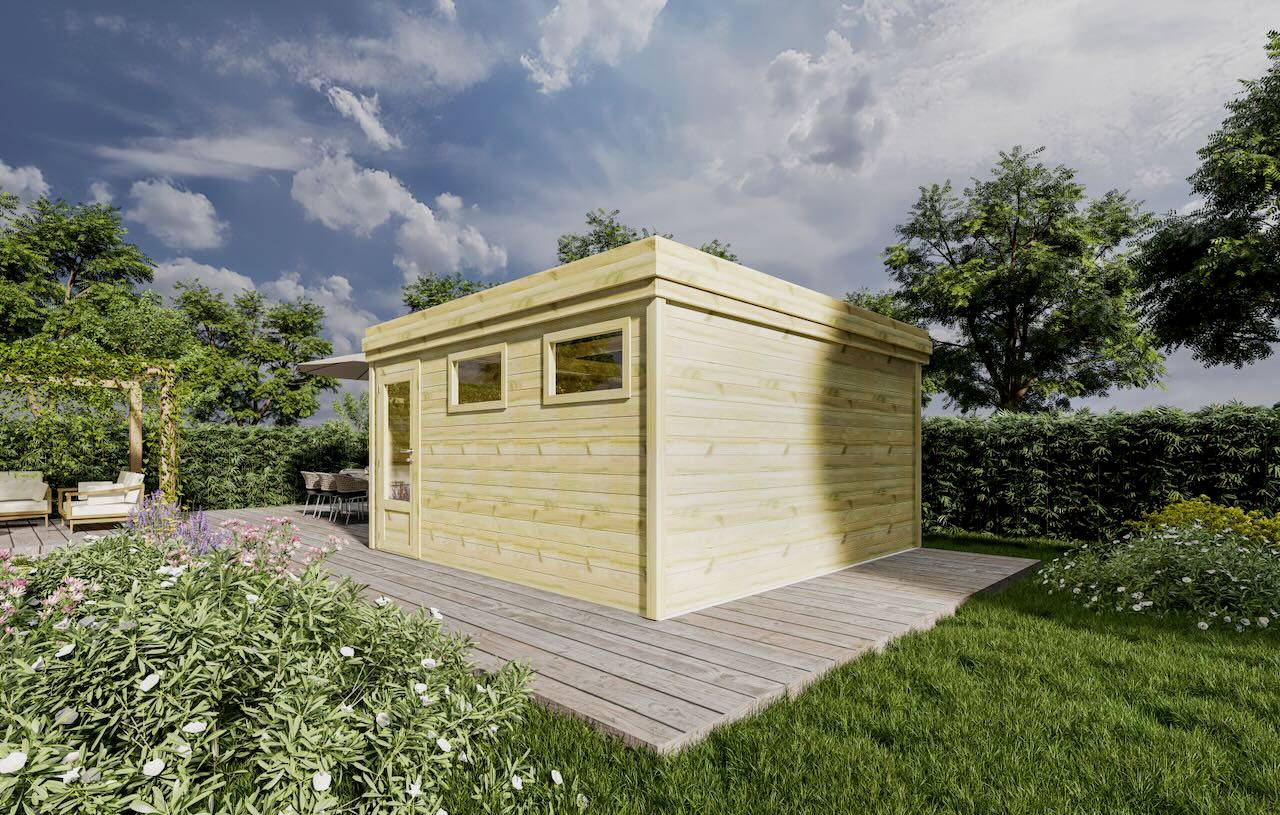 ABRI DE JARDIN bois autoclave 27mm - 4,34x4,34m / 19m2 - Bac acier - Plancher bois - Image 2