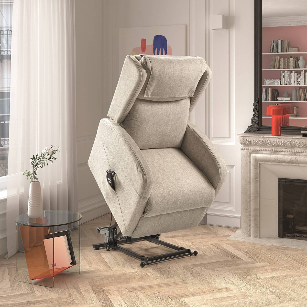 ALTOBUY - Fauteuil Relax Releveur Electrique Beige Clair avec Roulettes - SEVILLE - Image 5
