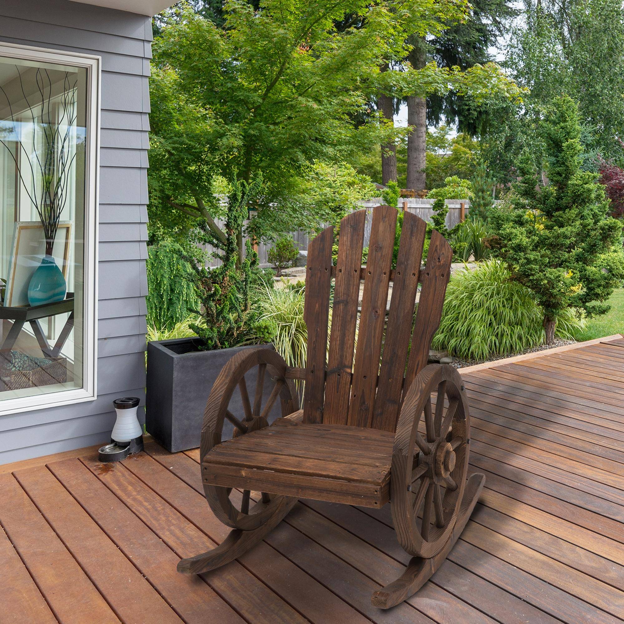 Fauteuil à Bascule Bois Sapin Jardin Terrasse Design Rustique 68x88x92cm Marron - ComfortXL Outdoor Living - Image 4