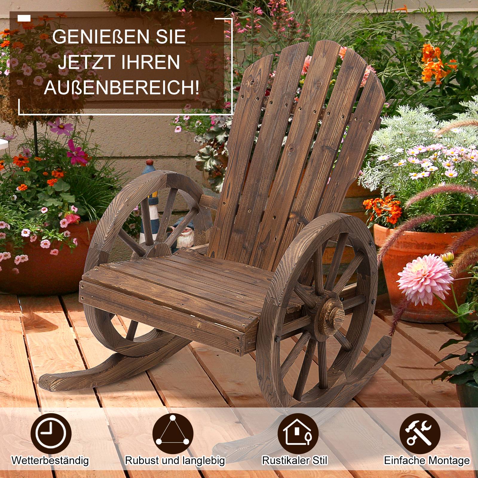 Fauteuil à Bascule Bois Sapin Jardin Terrasse Design Rustique 68x88x92cm Marron - ComfortXL Outdoor Living - Image 7