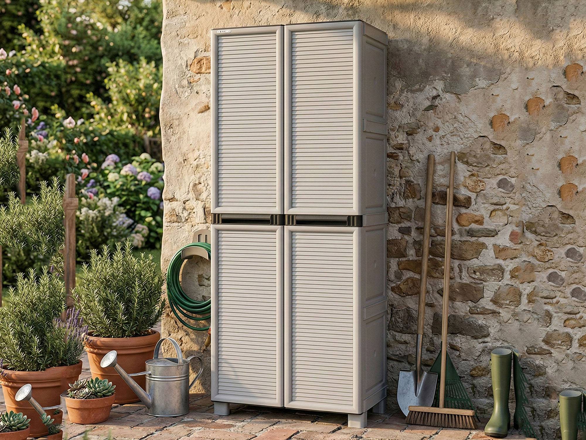 Dmora - Armoire d'extérieur Dbeghett, Armoire polyvalente, Armoire de buanderie, Armoire d'extérieur, 100% Made in Italy, Gris clair, 70x39h172 cm - Dmora - Imagen 5