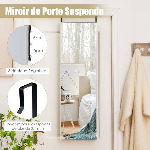 Helloshop26 - Miroir hd psyché mural miroir rectangulaire de grand format 120 x l37 cm cadre argent en alliage d'aluminium - Imagen 3