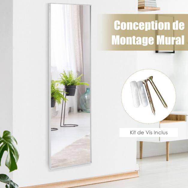 Helloshop26 - Miroir hd psyché mural miroir rectangulaire de grand format 120 x l37 cm cadre argent en alliage d'aluminium - Imagen 4