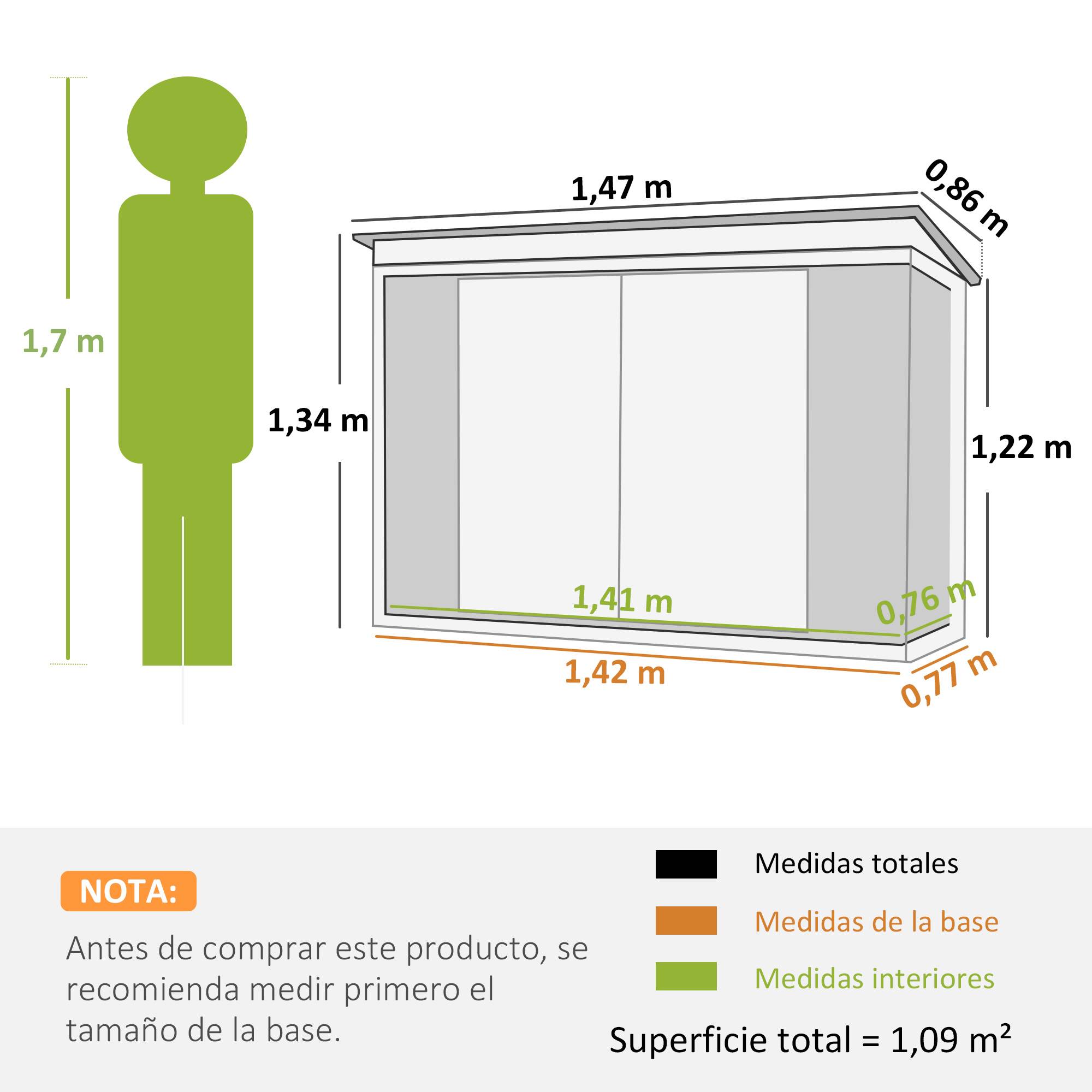 Remise extérieure 1,26 m² 147x86x134 cm 2 portes et serrure outils noir - Image 5
