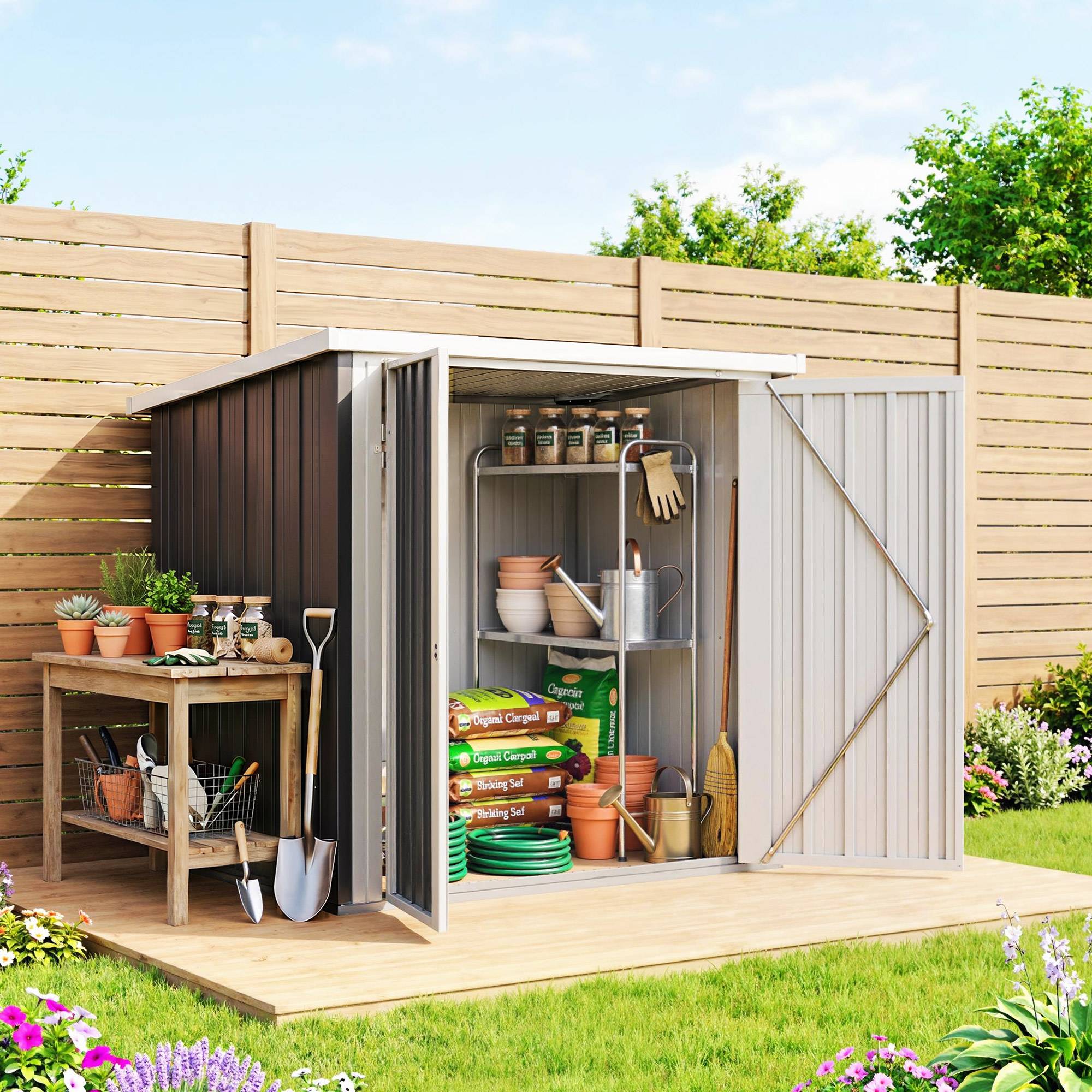 Remise extérieure 1,26 m² 147x86x134 cm 2 portes et serrure outils noir - Image 4