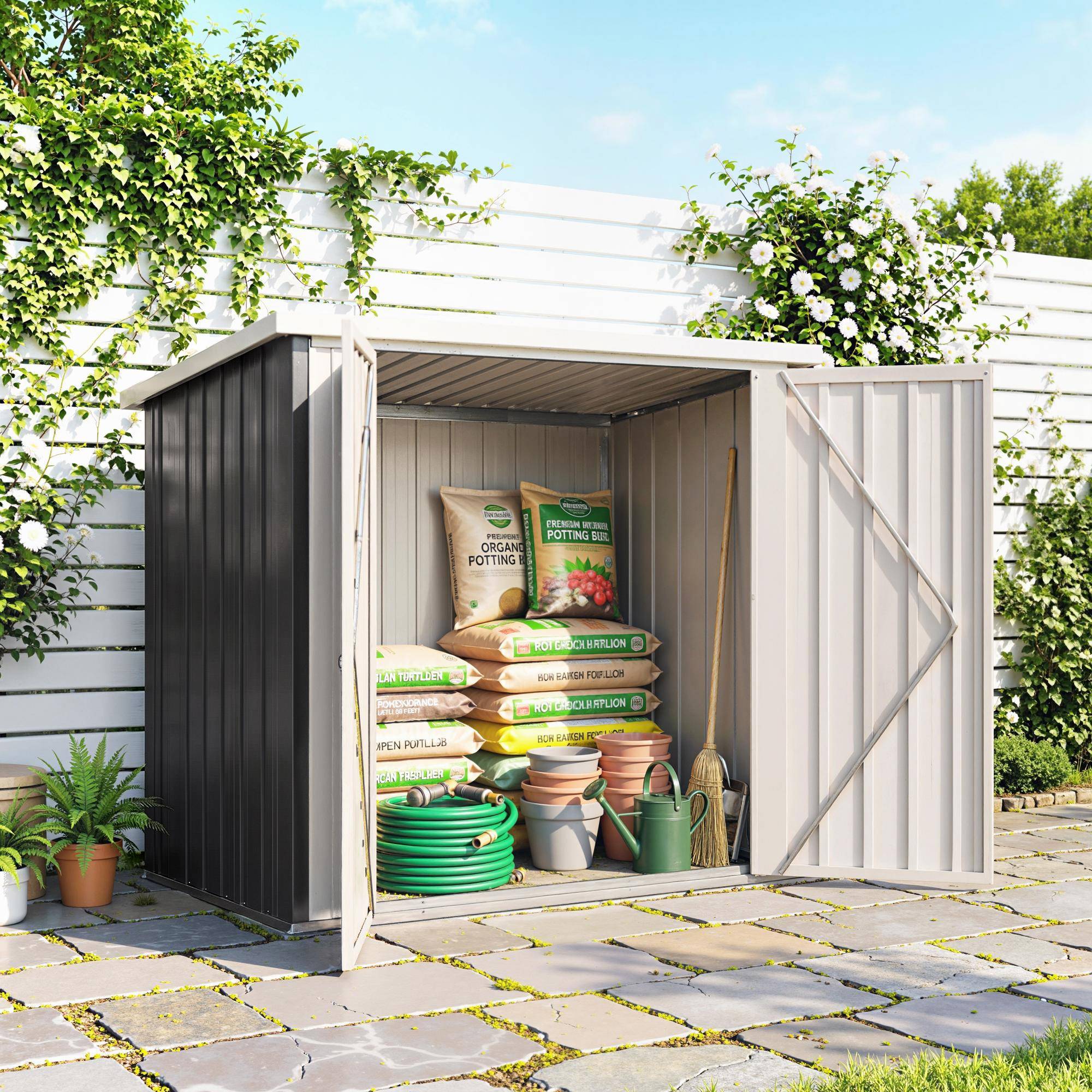 Remise extérieure 1,26 m² 147x86x134 cm 2 portes et serrure outils noir - Image 3