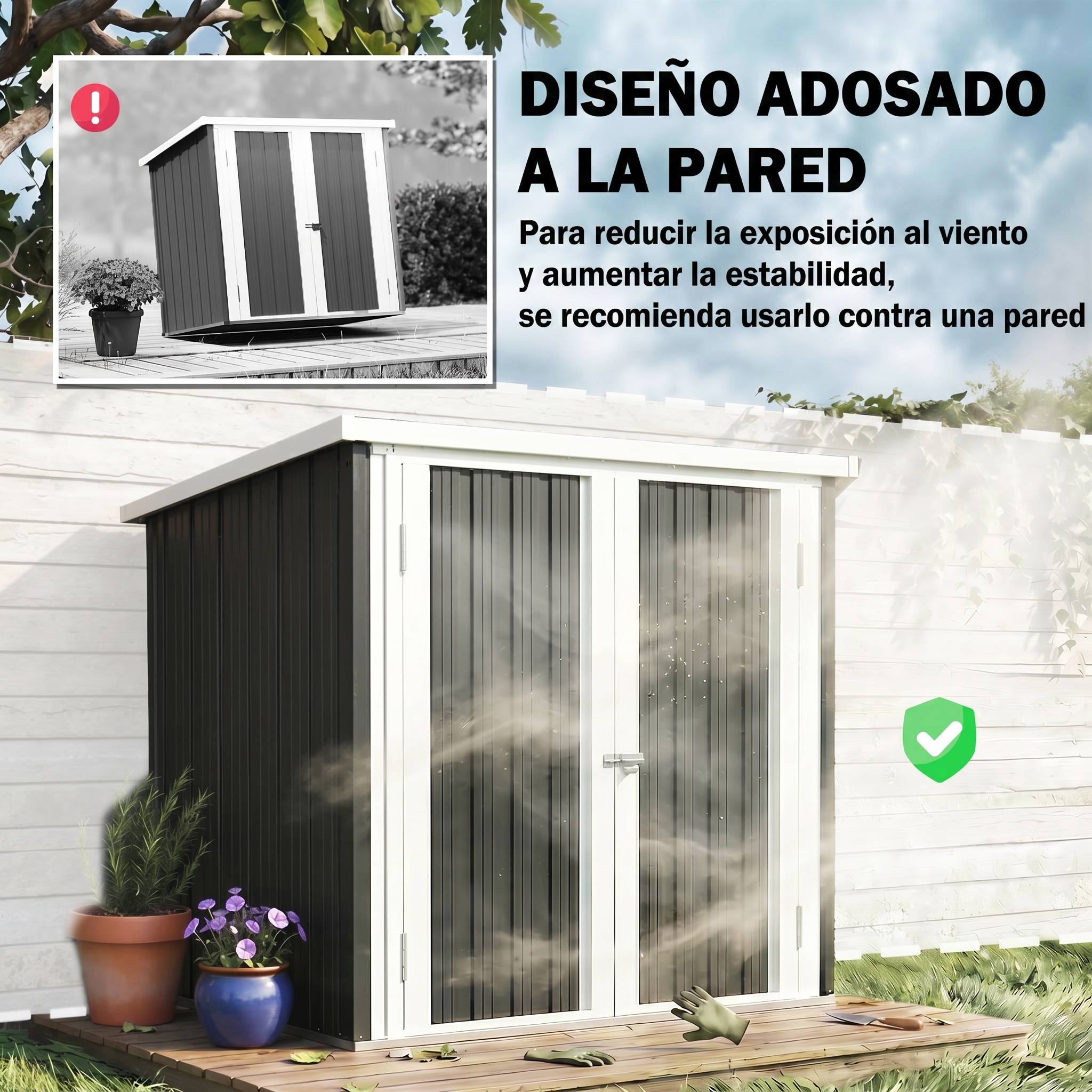 Remise extérieure 1,26 m² 147x86x134 cm 2 portes et serrure outils noir - Image 8
