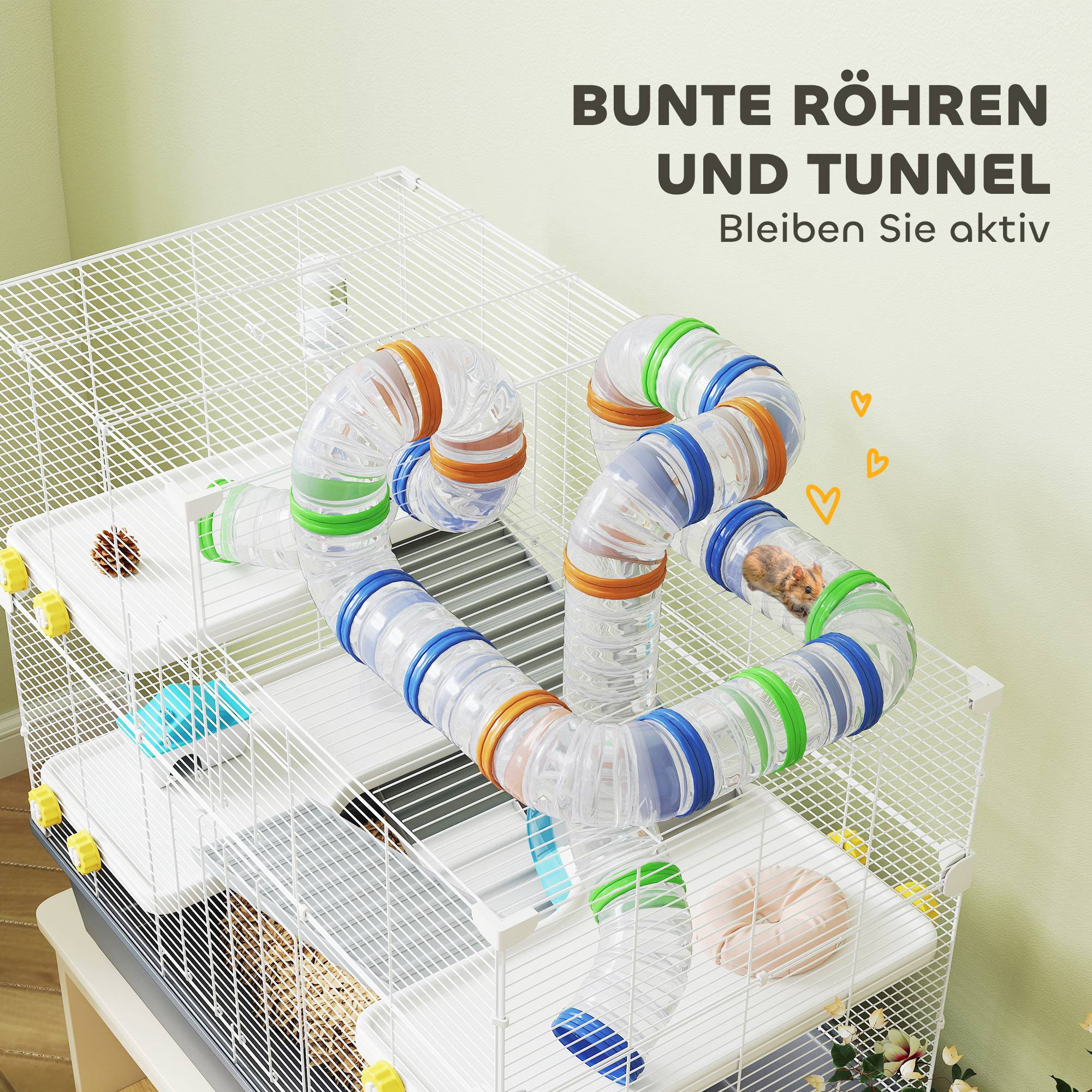 Cage pour hamsters nains 4 niveaux, tunnels, maison, accessoires, ouverture supérieure, 78x45x73 cm, gris - Image 7