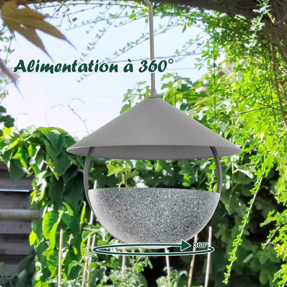 Maison Chic - Mangeoire à Oiseaux Suspendue 270ml Abreuvoir et Bain d'Oiseaux avec Dôme Résistant aux Intempéries Crochet et Bol d'Eau MAISON CHIC - Image 3