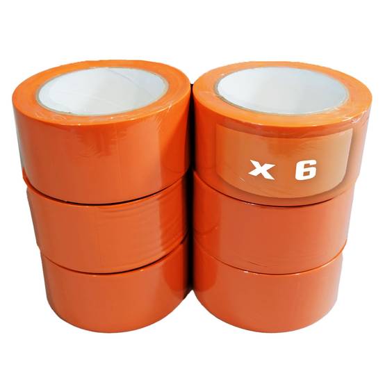 Lot de 6 Rubans adhésifs PVC orange bâtiment 50 mm x 33 m - Rouleau adhésif de chantier orange TECPLAST - Image 1