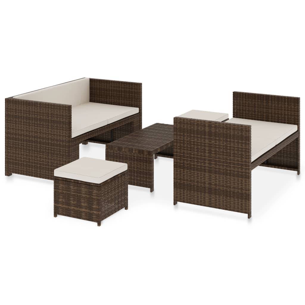 Vidaxl - Salon de jardin 5 pcs avec coussins Résine tressée Marron vidaXL 48133 - Imagen 2