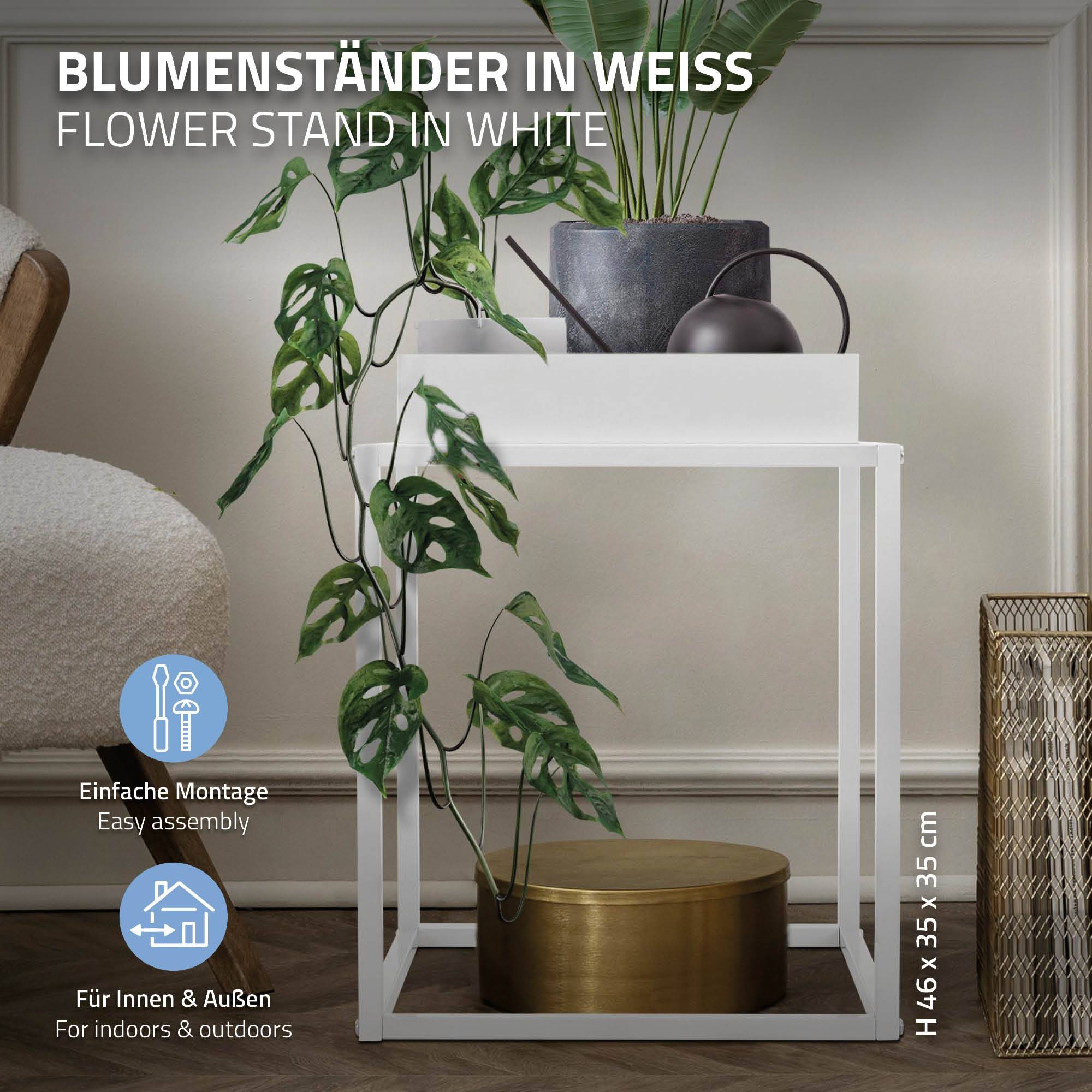 3x Supports de plantes/fleurs métal blanc porte-fleurs stable avec bac 35x46 cm - Image 2
