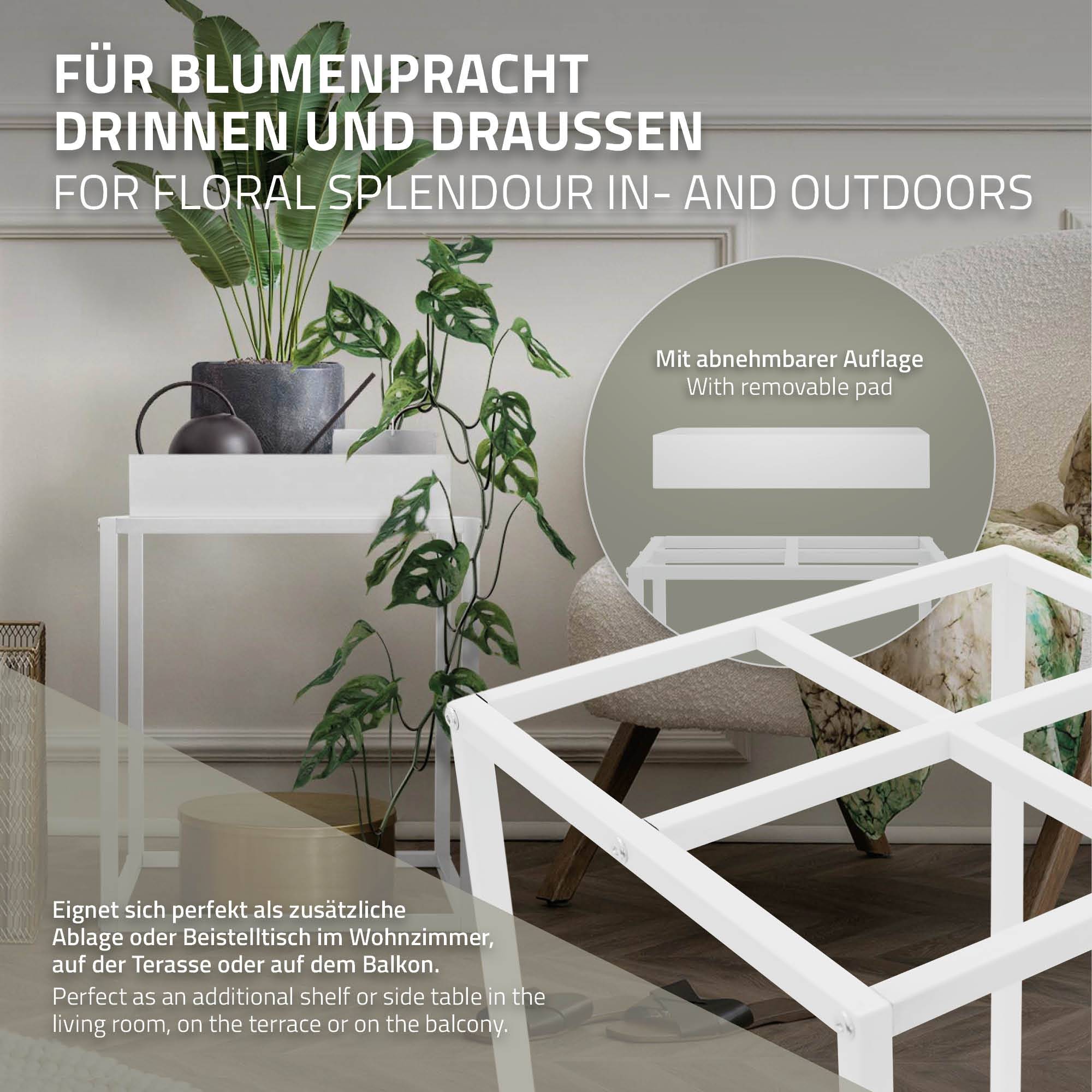 3x Supports de plantes/fleurs métal blanc porte-fleurs stable avec bac 35x46 cm - Image 4