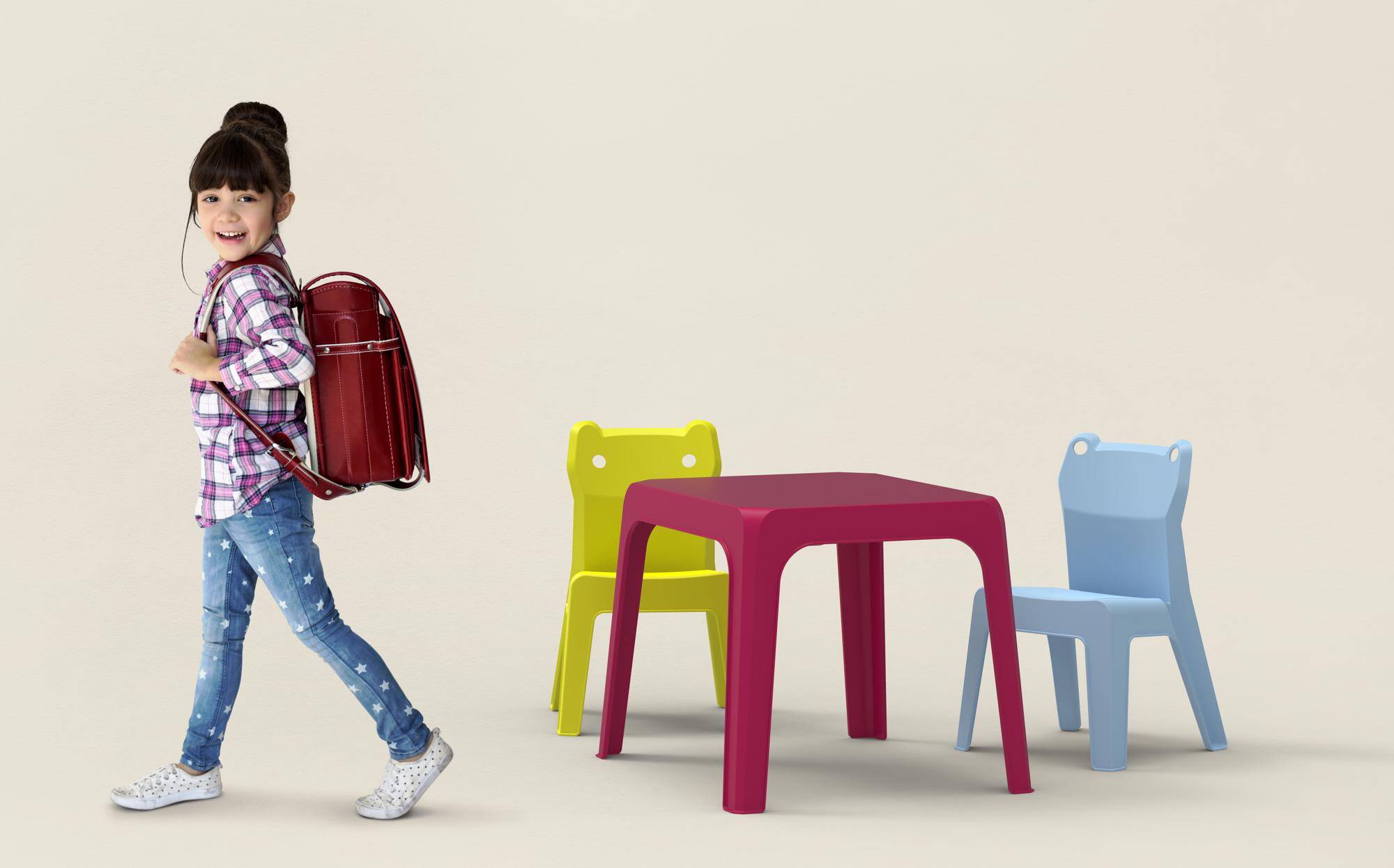 Set 4+1 chaises-table pour enfants intérieur, extérieur bleu ciel/fuchsia/orange/vert citron/menthe JAN garbar - Image 4