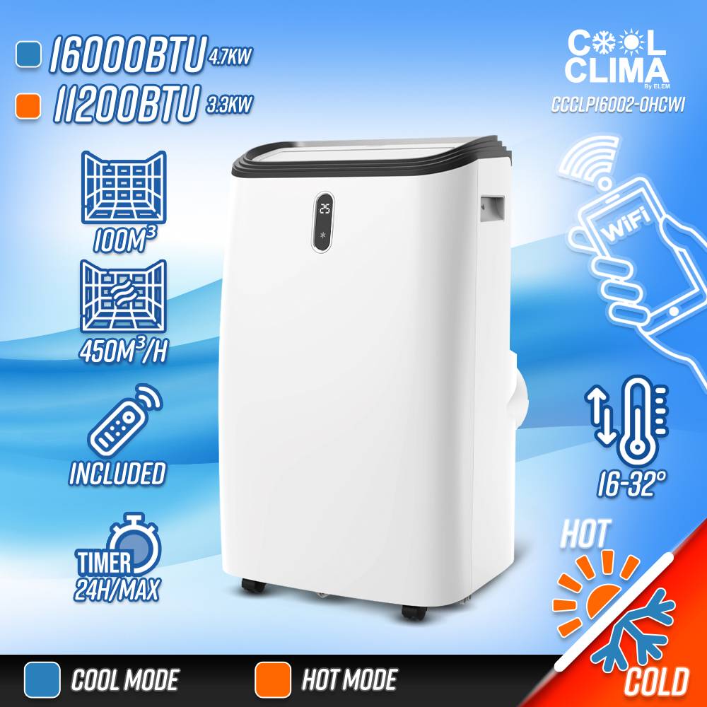 Cool Clima - Climatiseur mobile réversible chaud/froid 16000BTU 4.7KW avec fonction Wifi et télécommande - Cool Clima - Image 2