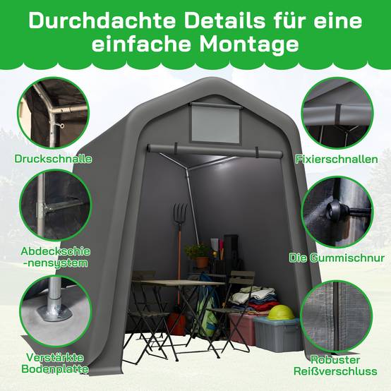 Abri de Stockage Extérieur Toile PE Étanche Anti-UV 245x183cm Gris - ComfortXL Outdoor Living - Image 5