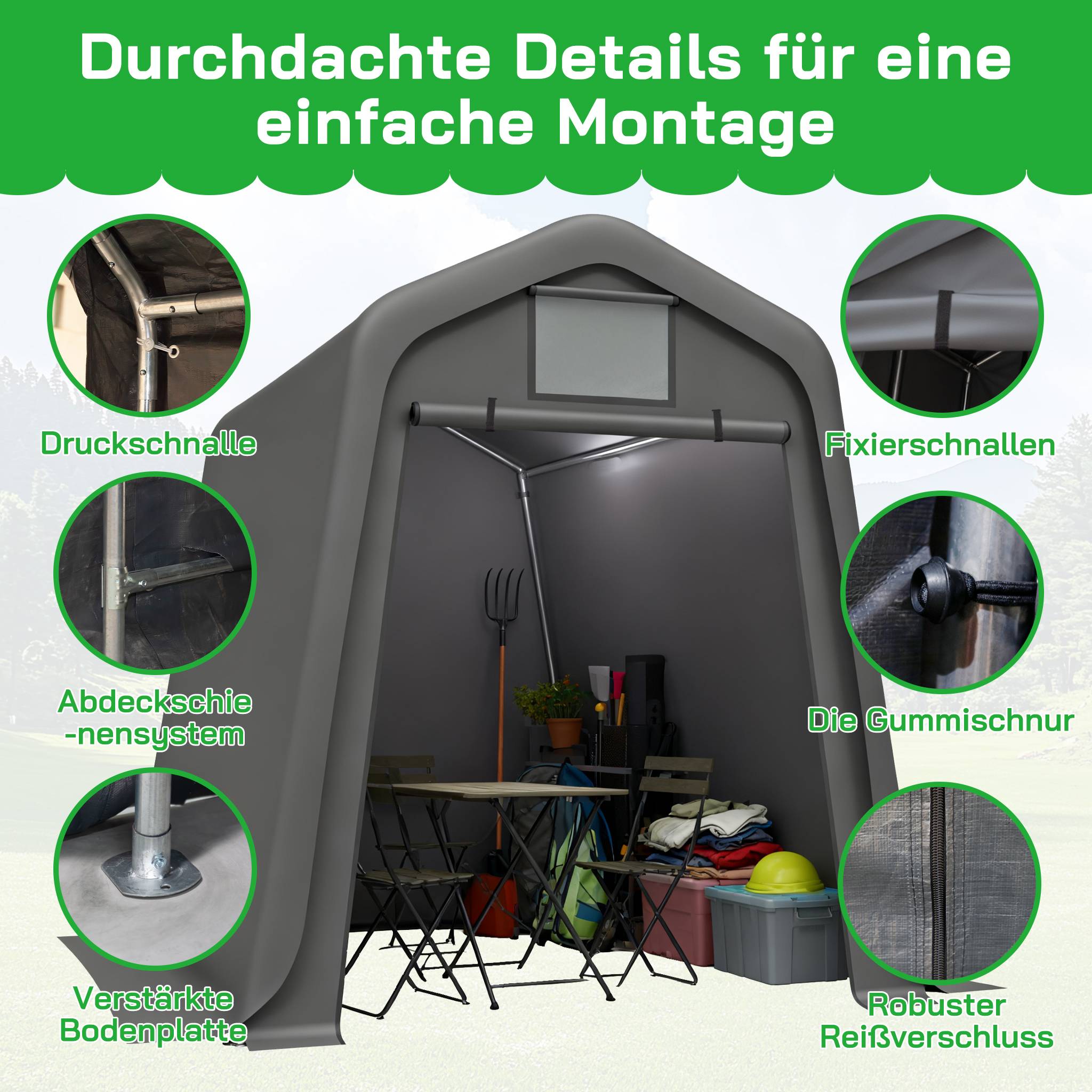 Abri de Stockage Extérieur Toile PE Étanche Anti-UV 245x183cm Gris - ComfortXL Outdoor Living - Image 5
