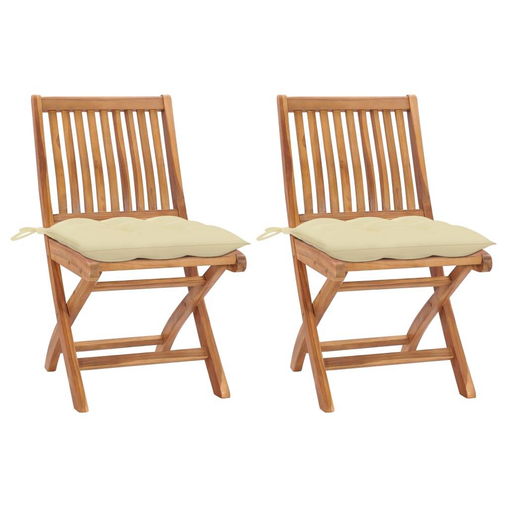 Chaises de jardin lot de 2 teck blanc crème 46.5 x 58 x 88 cm - PANGIVO - Image 1