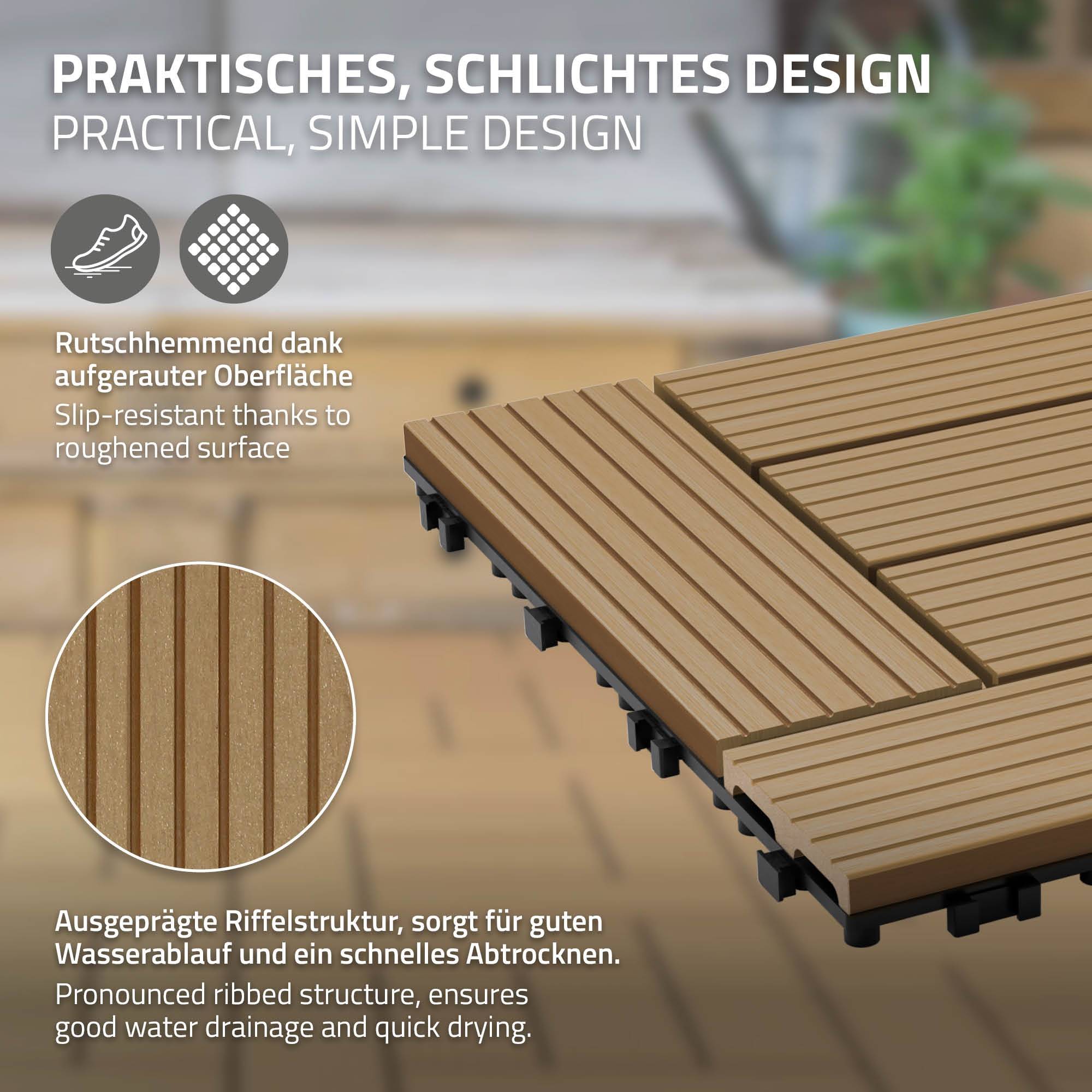 Ecd-Germany - Carreaux WPC de sol 30x30cm 2m² pour terrasse mosaïque teck - Imagen 4