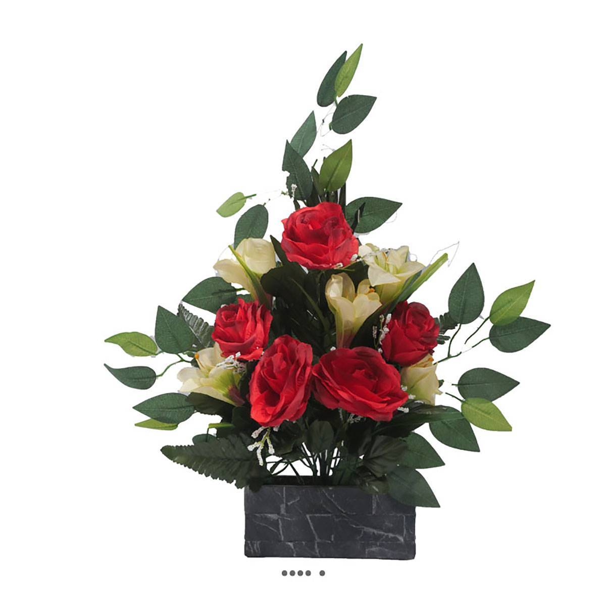 Artificielles - Jardinière fleurs artificielles cimetière roses, lys et ficus Rouge - couleur: Rouge - Imagen 1