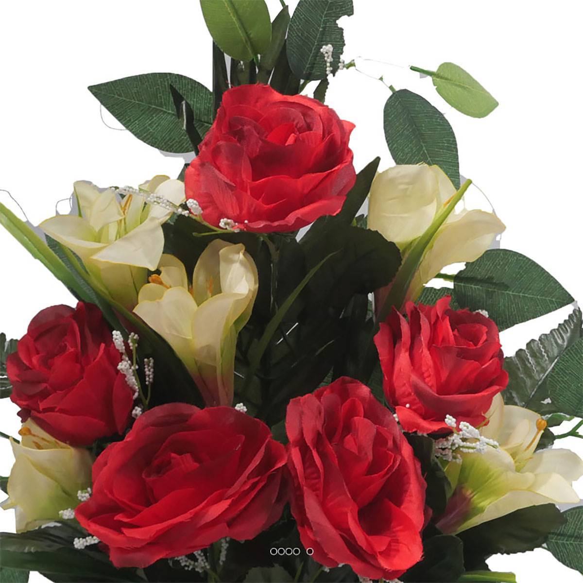 Artificielles - Jardinière fleurs artificielles cimetière roses, lys et ficus Rouge - couleur: Rouge - Imagen 3
