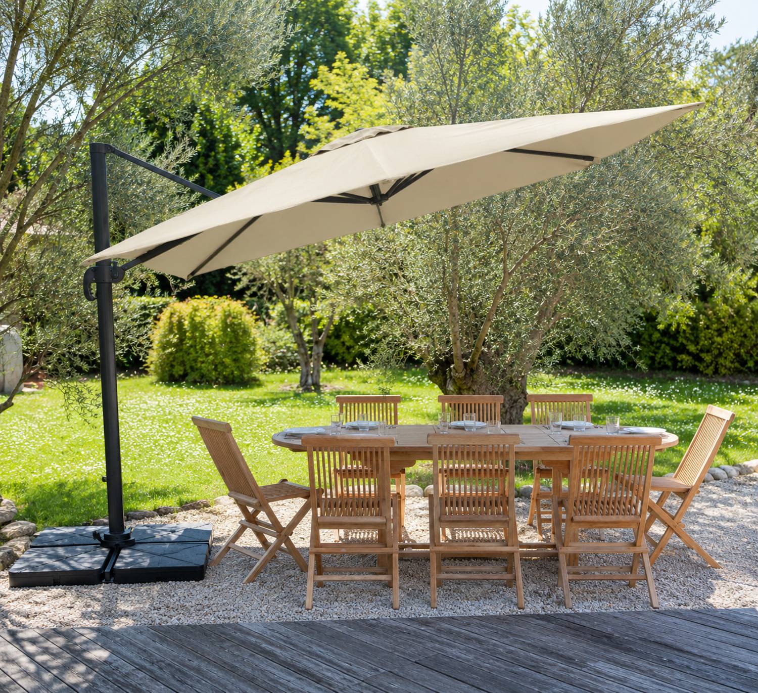 Happy Garden - Parasol déporté MOLOKAI carré 3x3m beige + housse - HAPPY GARDEN - Imagen 6