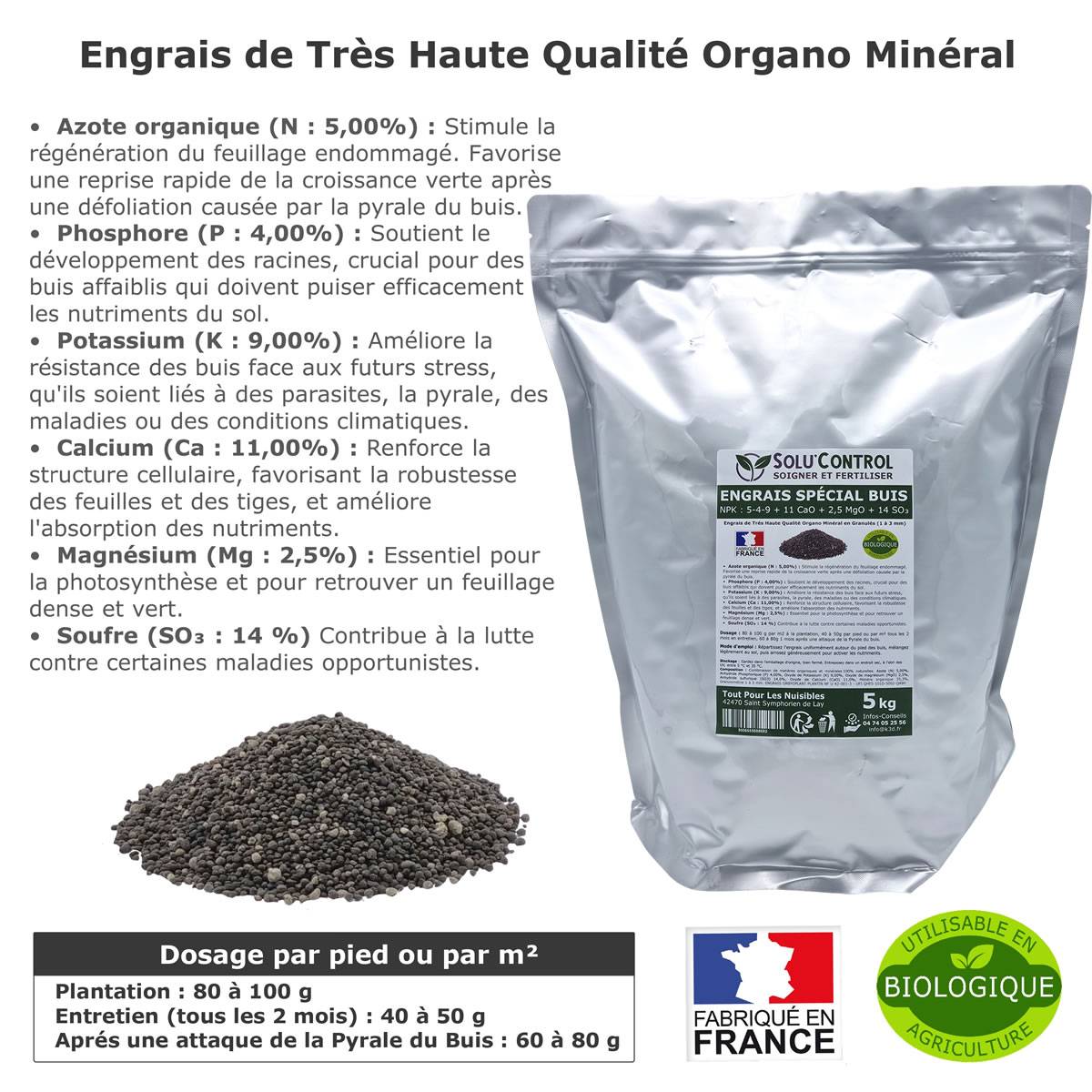 SOLU’CONTROL - Engrais Spécial Buis 5 kg - Formulation haute qualité Organo-Minérale - Image 2