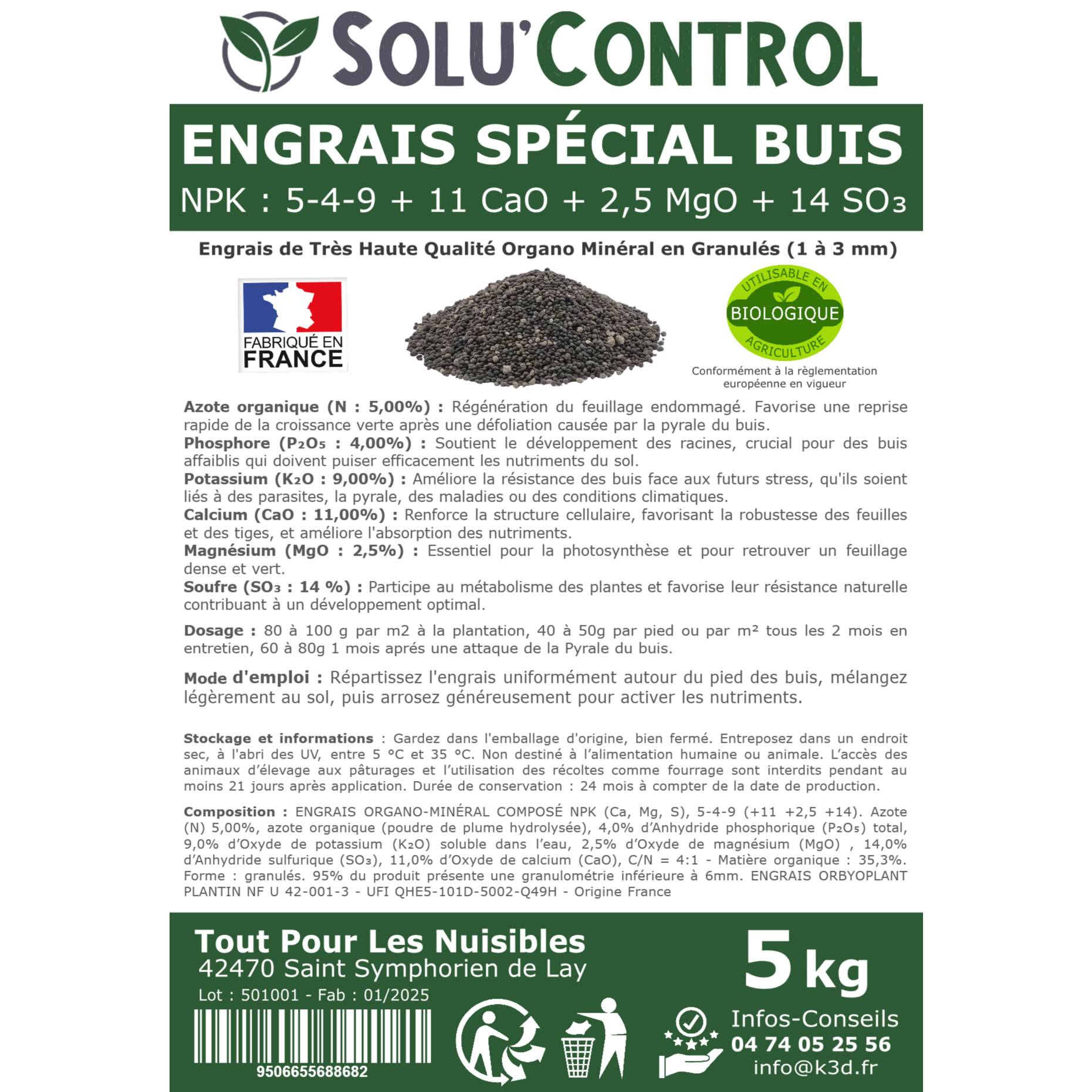 SOLU’CONTROL - Engrais Spécial Buis 5 kg - Formulation haute qualité Organo-Minérale - Image 3