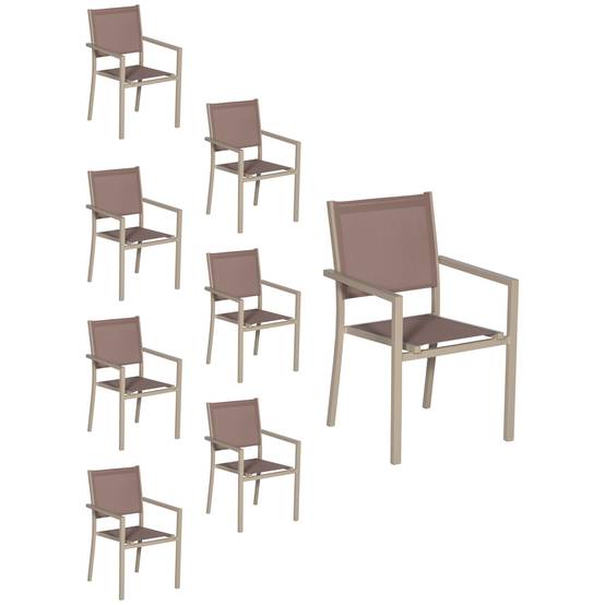 Happy Garden - Lot de 8 chaises en aluminium taupe - textilène taupe - HAPPY GARDEN - Imagen 1