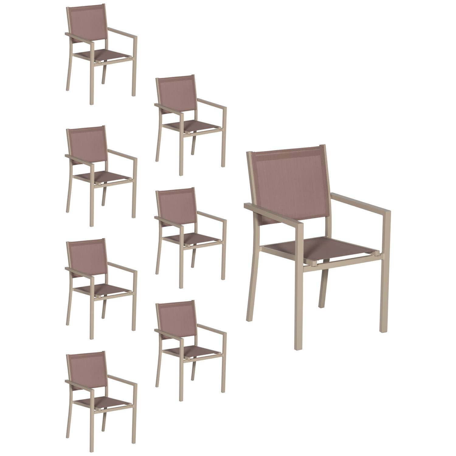 Happy Garden - Lot de 8 chaises en aluminium taupe - textilène taupe - HAPPY GARDEN - Imagen 1