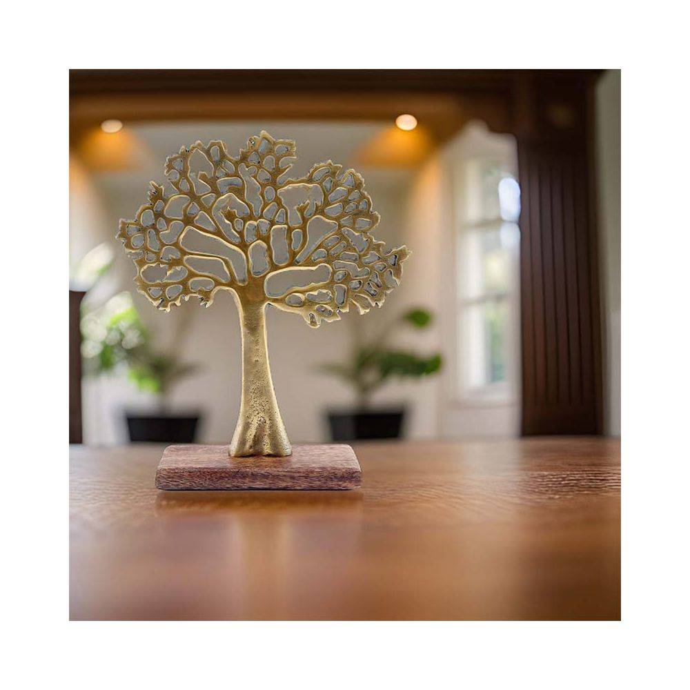Sil - Arbre décoratif en aluminium doré et bois de manguier Arbre de vie Taille 1 - Imagen 2